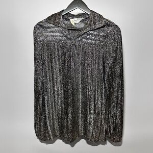 Judy Bond - 70's Vintage Top Silver Lurex Blouse - Metallic - Size 12